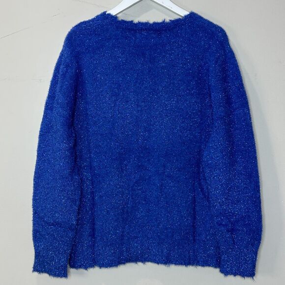 Sandrine Rose Pullover Long Sleeve Raw Hem Sweater Blue Metallic Women's XS NWT - Picture 3 of 8